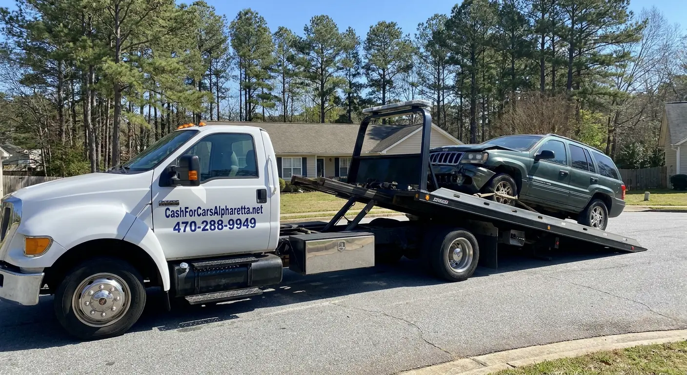 Our tow truck picking up a car in Alpharetta, GA