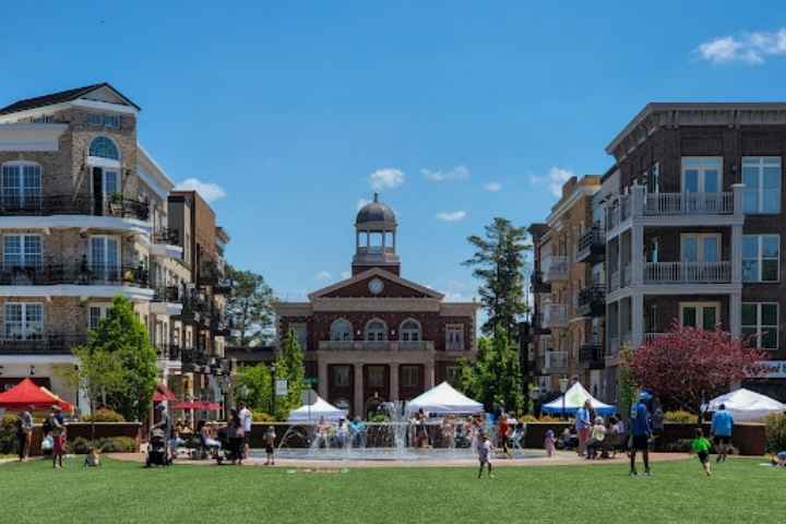 Downtown Alpharetta streets and parked cars